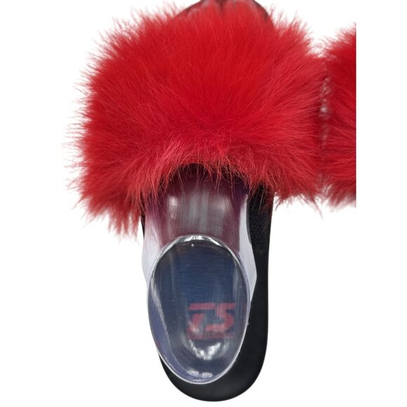 T.S. Womens Slides Size 8/38-39 Red Fluffy Faux Fur Rubber Sandals - Picture 8 of 9